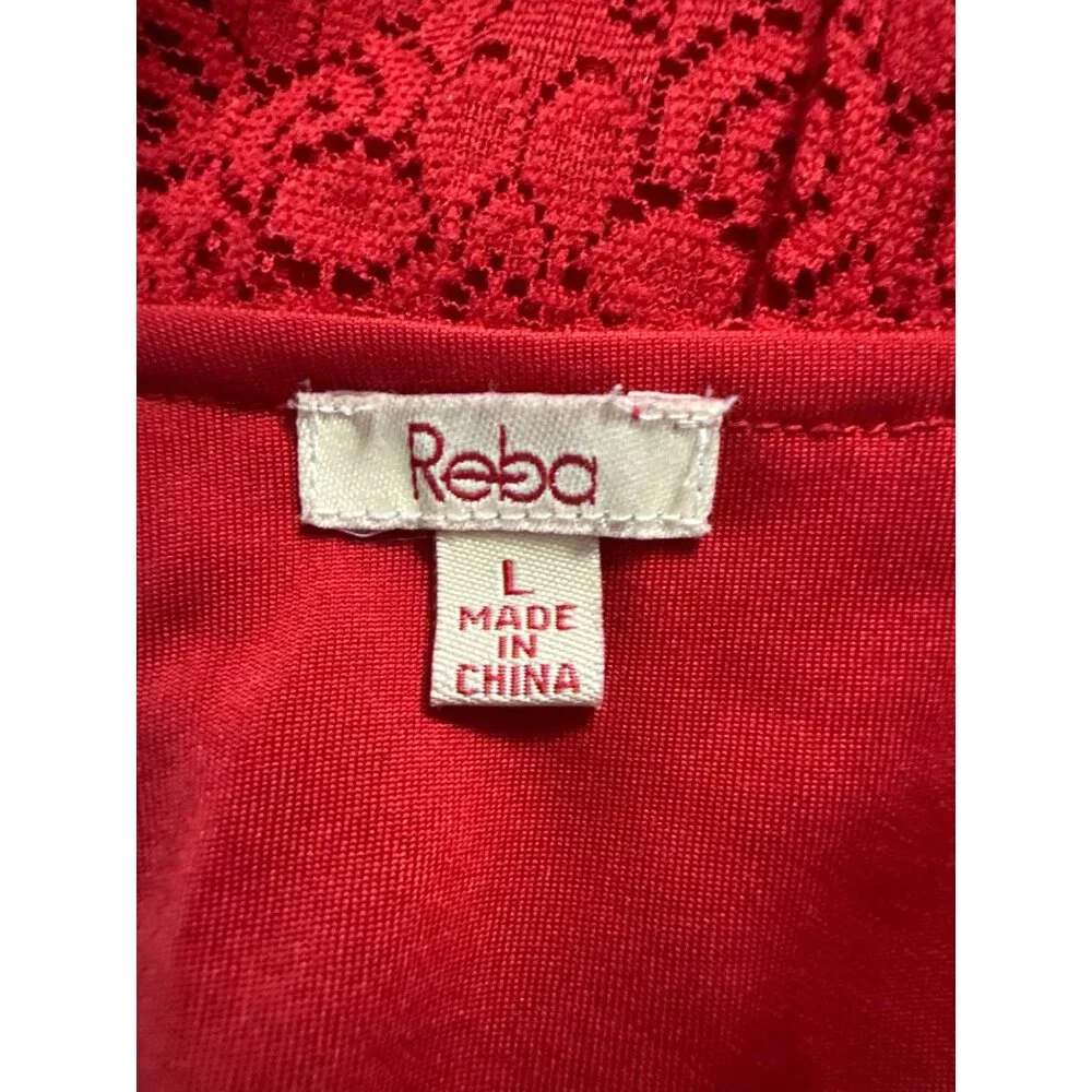 Reba Red Lace Bell Sleeve Top Lined V-Neck Womens Size L - Picture 5 of 8